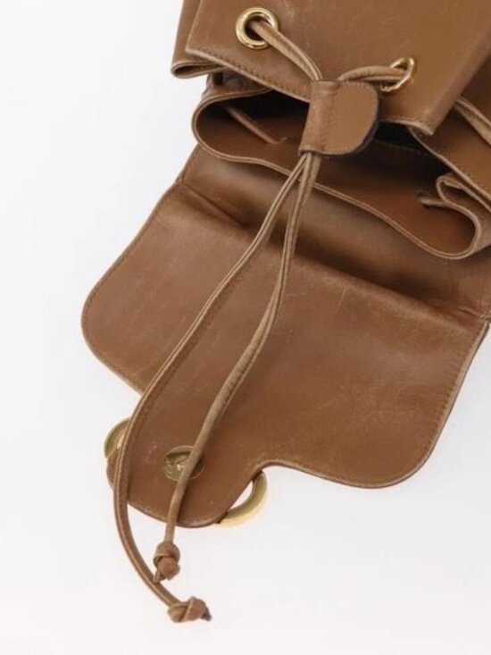 Salvatore Ferragamo Backpack Leather Beige Gold Auth 152109
